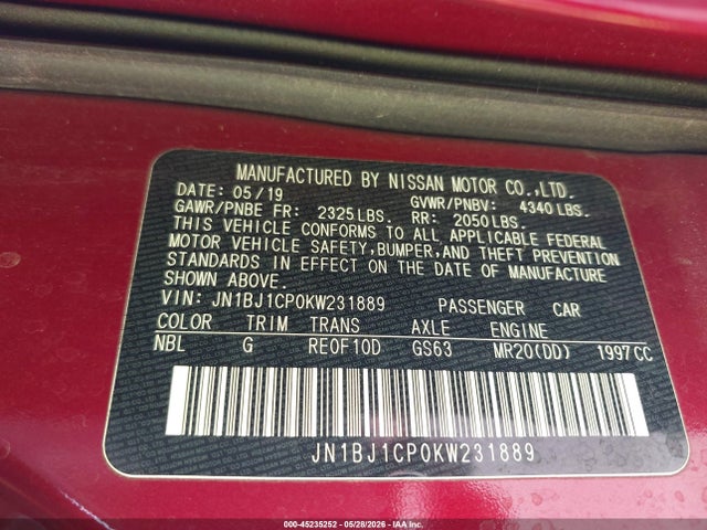 Aukcja sprzedaży 2019 Nissan Rogue Sport S, vin: JN1BJ1CP0KW231889, numer aukcji: 45235252