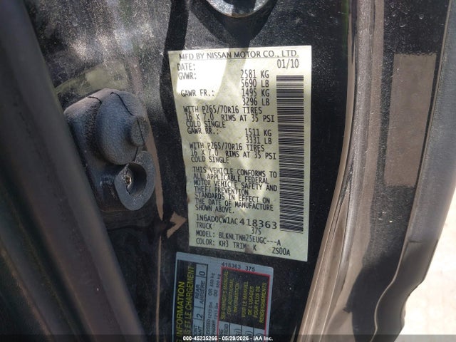 2010 Nissan Frontier Se მანქანა იყიდება აუქციონზე, vin: 1N6AD0CW1AC418363, აუქციონის ნომერი: 45235266