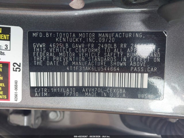 4T1F31AK6LU544664 Toyota Camry Xle Hybrid
