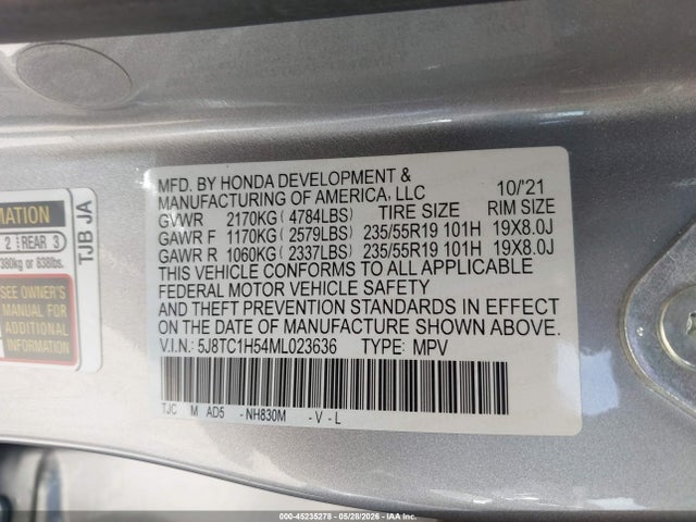 Aukcja sprzedaży 2021 Acura Rdx Technology Package, vin: 5J8TC1H54ML023636, numer aukcji: 45235278