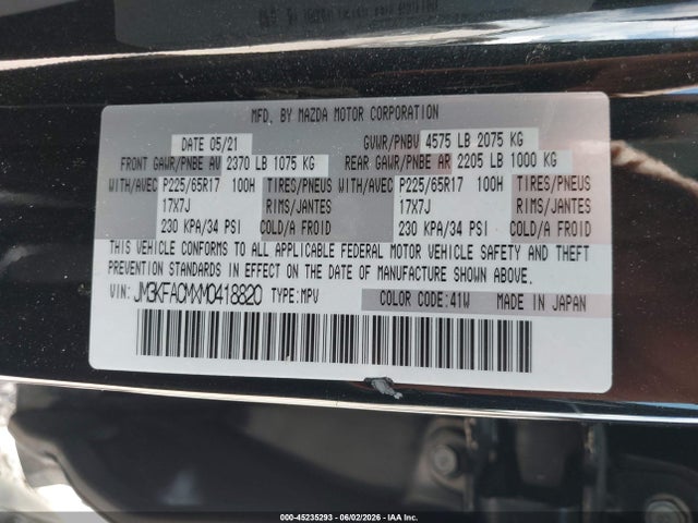 2021 Mazda Cx-5 Touring მანქანა იყიდება აუქციონზე, vin: JM3KFACMXM0418820, აუქციონის ნომერი: 45235293