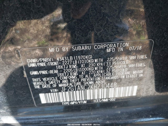 Subaru Crosstrek 2.0i Limited 2019 JF2GTANC2KH230448 Image 9