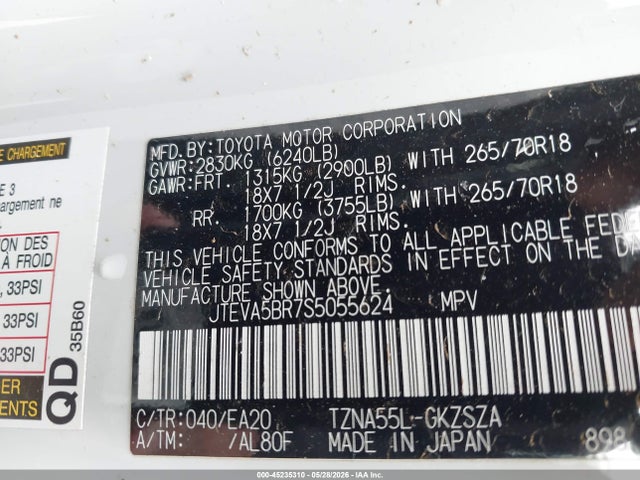 JTEVA5BR7S5055624 Toyota 4runner Trd Off Road Premium
