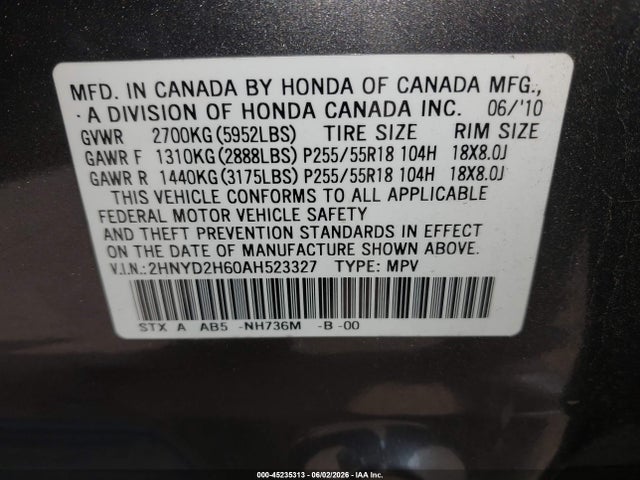 Aukcja sprzedaży 2010 Acura Mdx Technology Package, vin: 2HNYD2H60AH523327, numer aukcji: 45235313