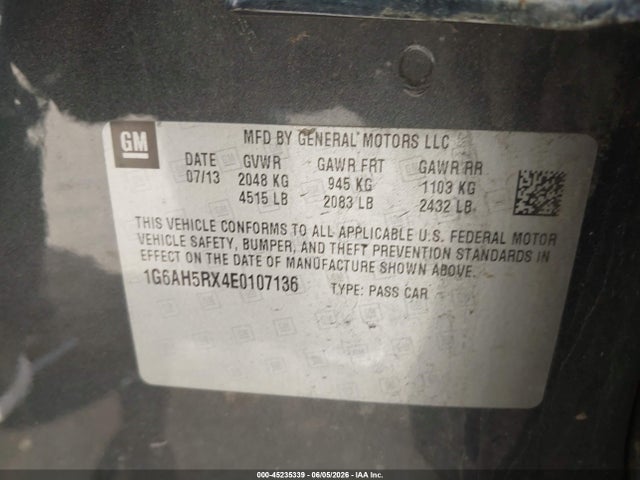 2014 Cadillac Ats Luxury მანქანა იყიდება აუქციონზე, vin: 1G6AH5RX4E0107136, აუქციონის ნომერი: 45235339