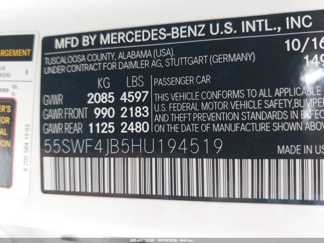 55SWF4JB5HU194519 Mercedes-Benz C 300