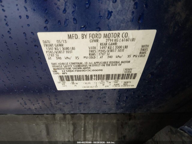 2013 Ford Explorer მანქანა იყიდება აუქციონზე, vin: 1FM5K7B89DGC80098, აუქციონის ნომერი: 45235369