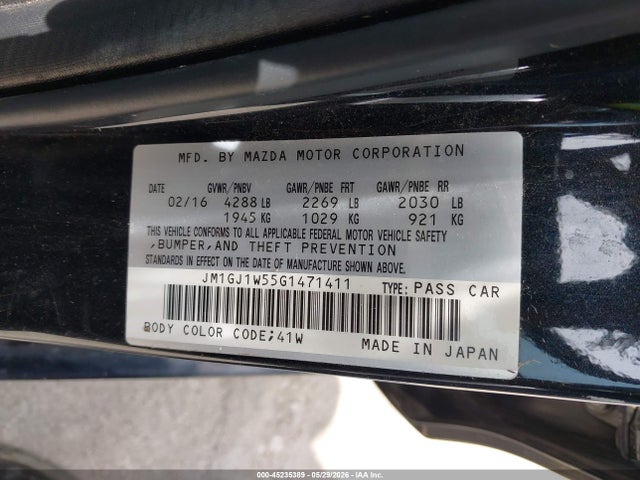Продаж на аукціоні авто 2016 Mazda Mazda6 I Grand Touring, vin: JM1GJ1W55G1471411, номер лоту: 45235389