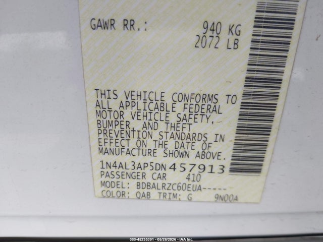Aukcja sprzedaży 2013 Nissan Altima 2.5 S, vin: 1N4AL3AP5DN457913, numer aukcji: 45235391