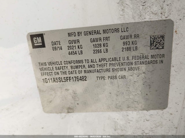 Продаж на аукціоні авто 2015 Chevrolet Malibu 1fl, vin: 1G11A5SL5FF176482, номер лоту: 45235392