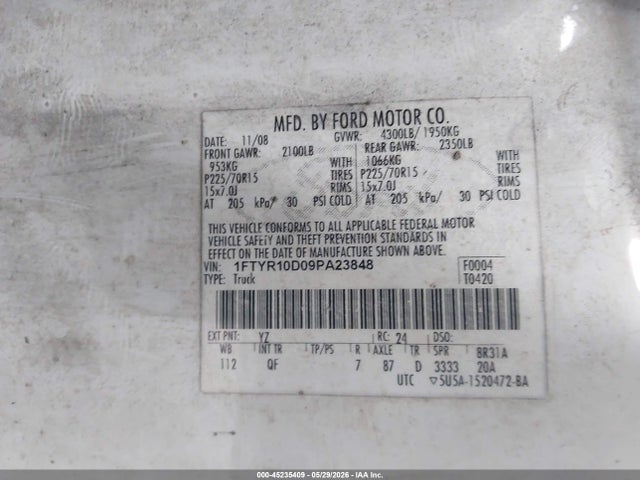 Продаж на аукціоні авто 2009 Ford Ranger Sport/xl/xlt, vin: 1FTYR10D09PA23848, номер лоту: 45235409