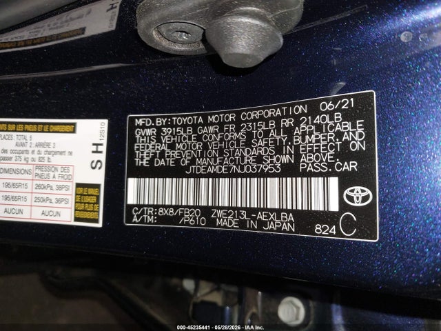 Toyota Corolla Hybrid Le 2022 JTDEAMDE7NJ037953 Image 9