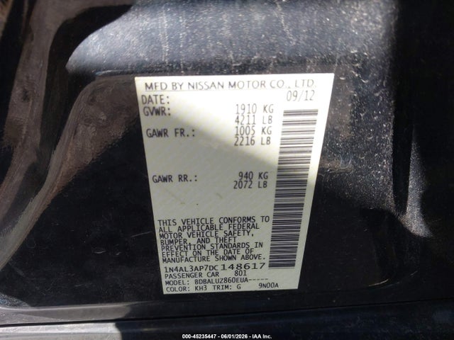 45235447 :رقم المزاد ، 1N4AL3AP7DC148617 vin ، 2013 Nissan Altima 2.5 Sv مزاد بيع