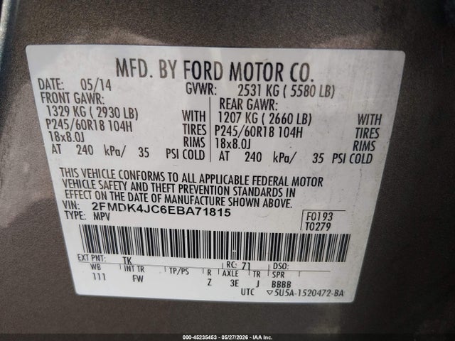 Продаж на аукціоні авто 2014 Ford Edge Sel, vin: 2FMDK4JC6EBA71815, номер лоту: 45235453