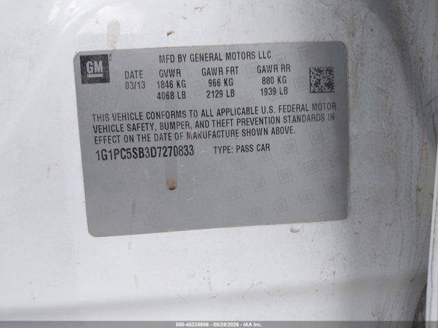 Aukcja sprzedaży 2013 Chevrolet Cruze 1lt Auto, vin: 1G1PC5SB3D7270833, numer aukcji: 45235506