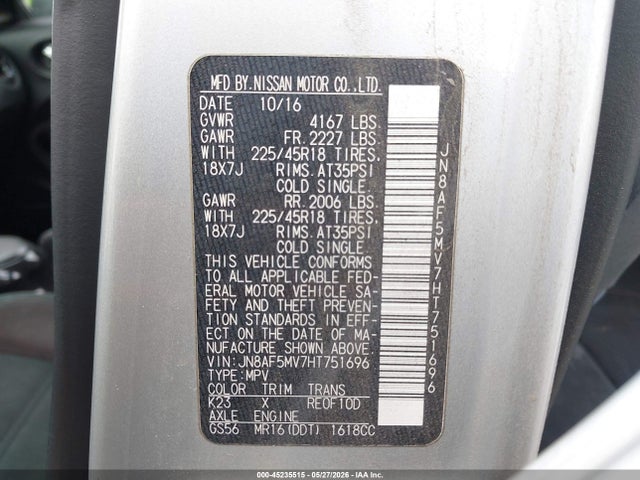 Aukcja sprzedaży 2017 Nissan Juke Nismo, vin: JN8AF5MV7HT751696, numer aukcji: 45235515