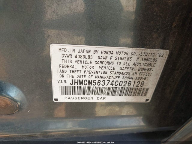 Продажа на аукционе авто 2004 Honda Accord 2.4 Lx, vin: JHMCM56374C026128, номер лота: 45235554