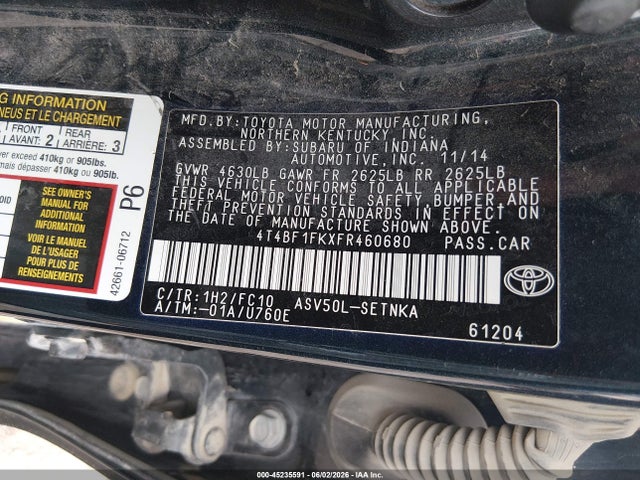 Toyota CAMRY LE 2015 4T4BF1FKXFR460680 Image 9