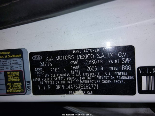 KIA FORTE LX 2018 3KPFL4A73JE262771 Image 9