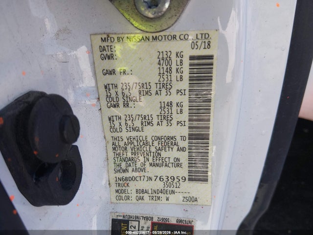 Продажа на аукционе авто 2018 Nissan Frontier S, vin: 1N6BD0CT7JN763959, номер лота: 45235617