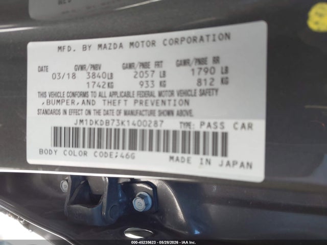 Aukcja sprzedaży 2019 Mazda Cx-3 Sport, vin: JM1DKDB73K1400287, numer aukcji: 45235623