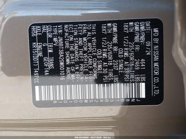 Продаж на аукціоні авто 2025 Nissan Rogue Sv Fwd, vin: JN8BT3BA2SW001016, номер лоту: 45235656