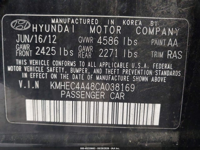 Aukcja sprzedaży 2012 Hyundai Sonata Hybrid, vin: KMHEC4A48CA038169, numer aukcji: 45235663