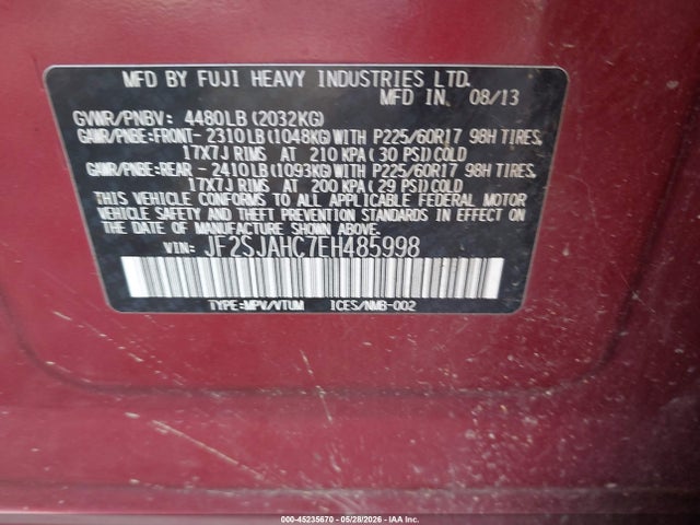 Aukcja sprzedaży 2014 Subaru Forester 2.5i Limited, vin: JF2SJAHC7EH485998, numer aukcji: 45235670