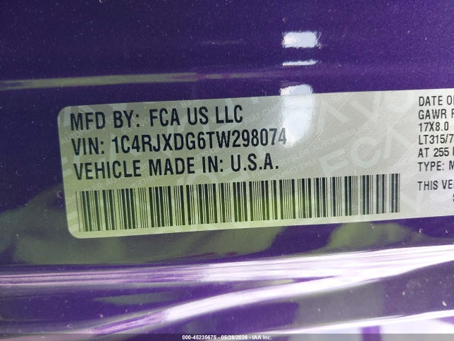 Продажа на аукционе авто 2026 Jeep Wrangler Willys, vin: 1C4RJXDG6TW298074, номер лота: 45235675