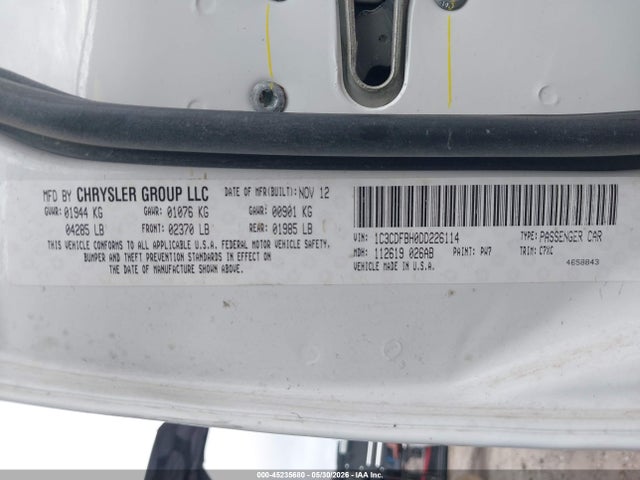 2013 Dodge Dart Rallye მანქანა იყიდება აუქციონზე, vin: 1C3CDFBH0DD226114, აუქციონის ნომერი: 45235680