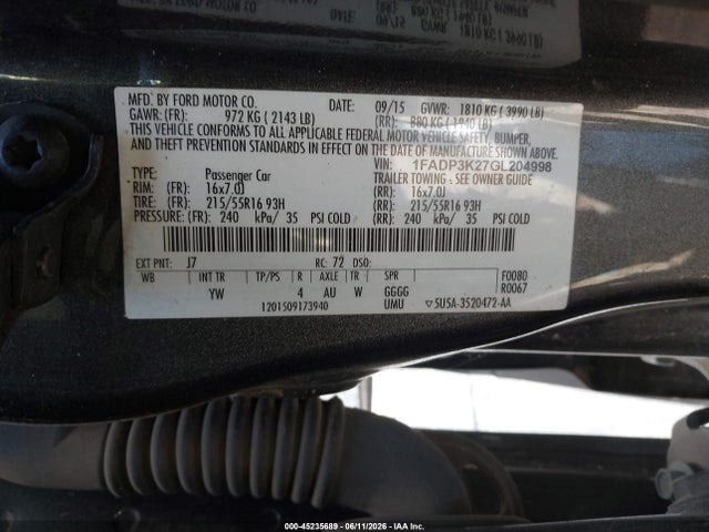Ford FOCUS SE 2016 1FADP3K27GL204998 Image 9