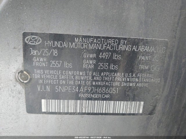 2018 Hyundai Sonata Sel მანქანა იყიდება აუქციონზე, vin: 5NPE34AF9JH686051, აუქციონის ნომერი: 45235744