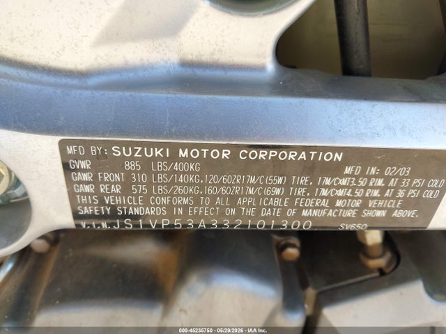 Auction sale of the 2003 Suzuki Sv650, vin: JS1VP53A332101300, lot number: 45235750