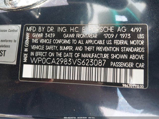 Aukcja sprzedaży 1997 Porsche Boxster, vin: WP0CA2983VS623087, numer aukcji: 45235754