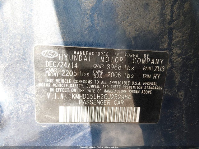 2016 Hyundai Elantra Gt მანქანა იყიდება აუქციონზე, vin: KMHD35LH2GU252984, აუქციონის ნომერი: 45235760