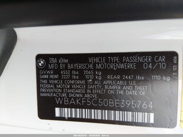 Aukcja sprzedaży 2011 Bmw 328i Xdrive, vin: WBAKF5C50BE395764, numer aukcji: 45235761