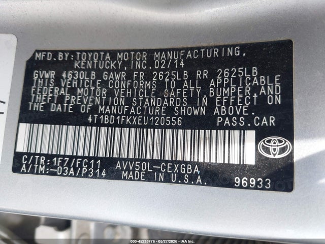 4T1BD1FKXEU120556 Toyota Camry Hybrid Xle