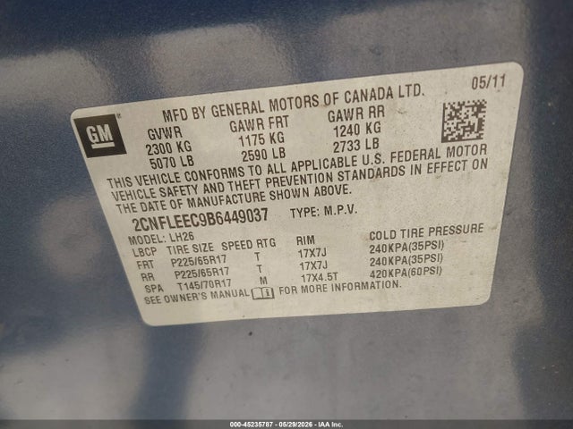 Продажа на аукционе авто 2011 Chevrolet Equinox 1lt, vin: 2CNFLEEC9B6449037, номер лота: 45235787