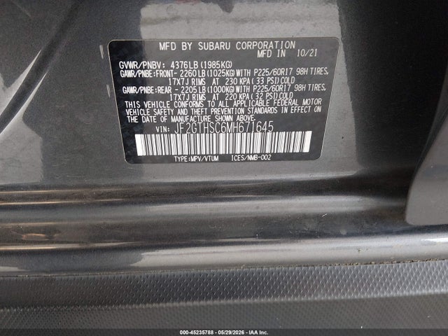 Subaru Crosstrek Sport 2021 JF2GTHSC6MH671645 Image 9