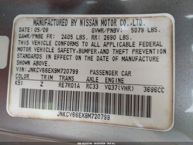 Продажа на аукционе авто 2009 Infiniti G37, vin: JNKCV66EX9M720799, номер лота: 45235794