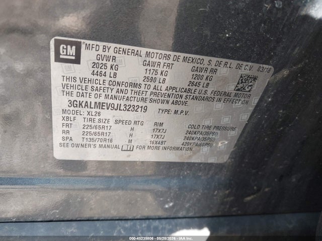 Продаж на аукціоні авто 2018 Gmc Terrain Sle, vin: 3GKALMEV9JL323219, номер лоту: 45235806