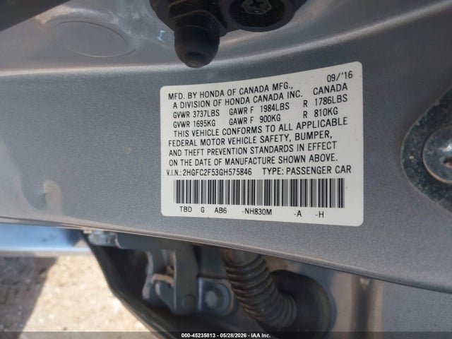Aukcja sprzedaży 2016 Honda Civic Lx, vin: 2HGFC2F53GH575846, numer aukcji: 45235813