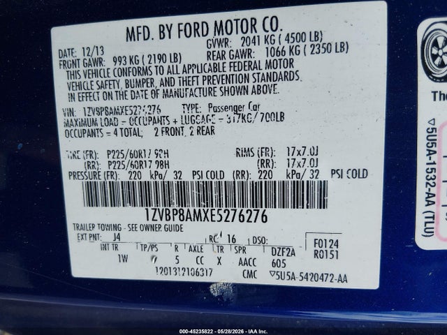 45235822 :رقم المزاد ، 1ZVBP8AMXE5276276 vin ، 2014 Ford Mustang V6 مزاد بيع