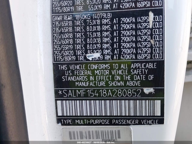 Продажа на аукционе авто 2008 Land Rover Range Rover Hse, vin: SALMF15418A280852, номер лота: 45235827