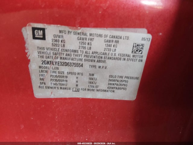 Auction sale of the 2013 Gmc Terrain Denali, vin: 2GKFLYE32D6375554, lot number: 45235828