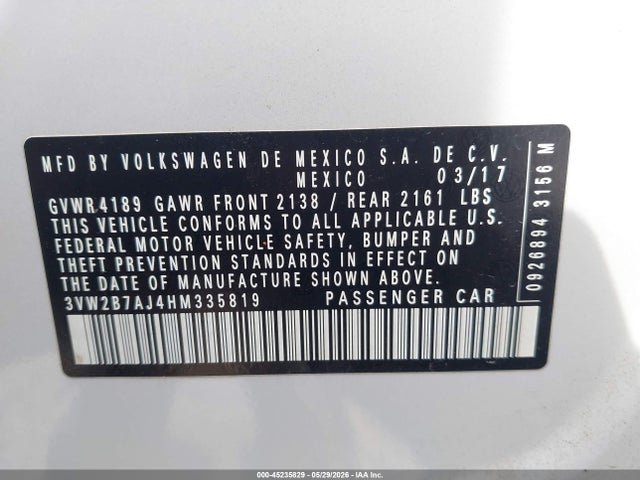 2017 Volkswagen Jetta 1.4t S მანქანა იყიდება აუქციონზე, vin: 3VW2B7AJ4HM335819, აუქციონის ნომერი: 45235829