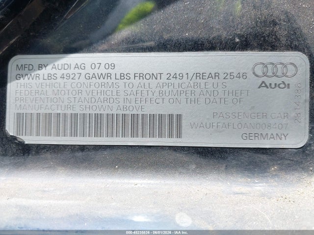 2010 Audi A4 2.0t Premium მანქანა იყიდება აუქციონზე, vin: WAUFFAFL0AN008407, აუქციონის ნომერი: 45235836