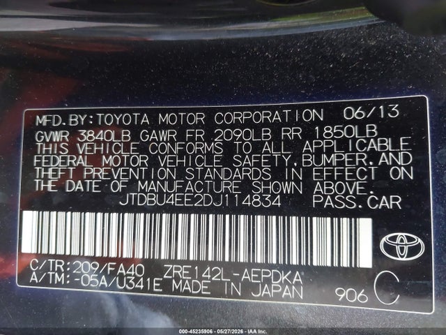 Продажа на аукционе авто 2013 Toyota Corolla L, vin: JTDBU4EE2DJ114834, номер лота: 45235906