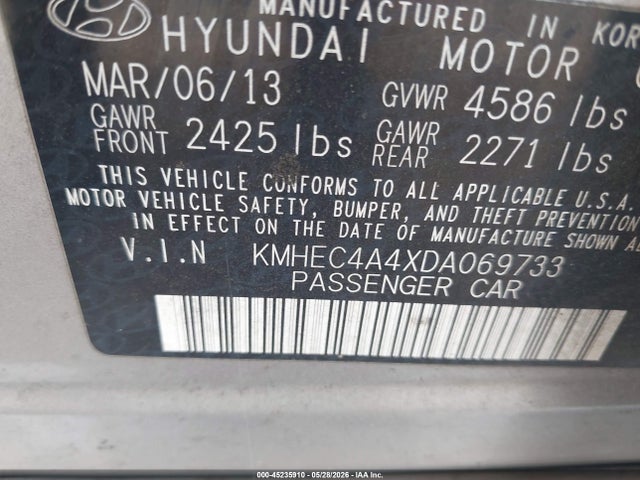 Aukcja sprzedaży 2013 Hyundai Sonata Hybrid, vin: KMHEC4A4XDA069733, numer aukcji: 45235910