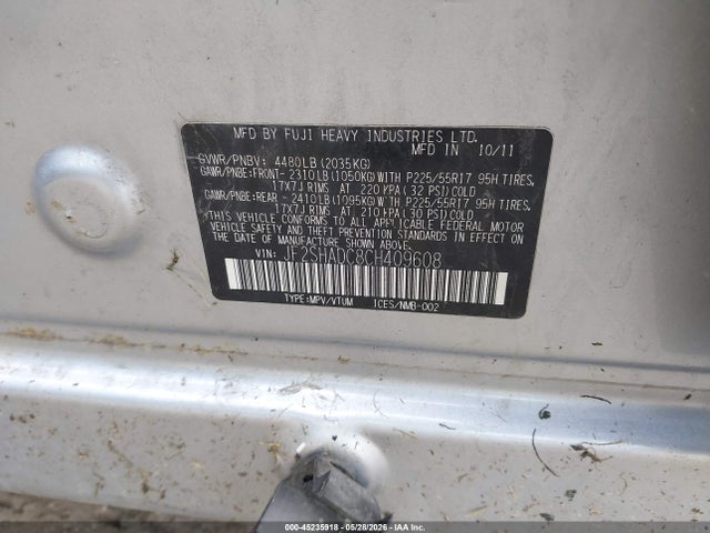 45235918 :رقم المزاد ، JF2SHADC8CH409608 vin ، 2012 Subaru Forester 2.5x Premium مزاد بيع